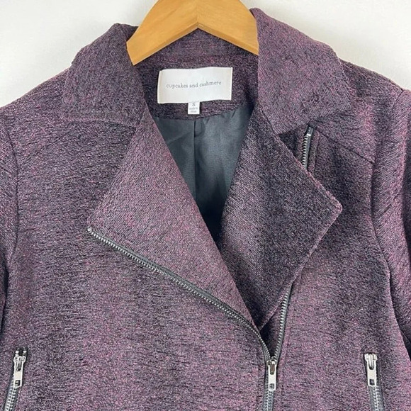 Cupcakes and Cashmere Bikita Chenille Cropped Moto Jacket Sz S Biker - Picture 2 of 10